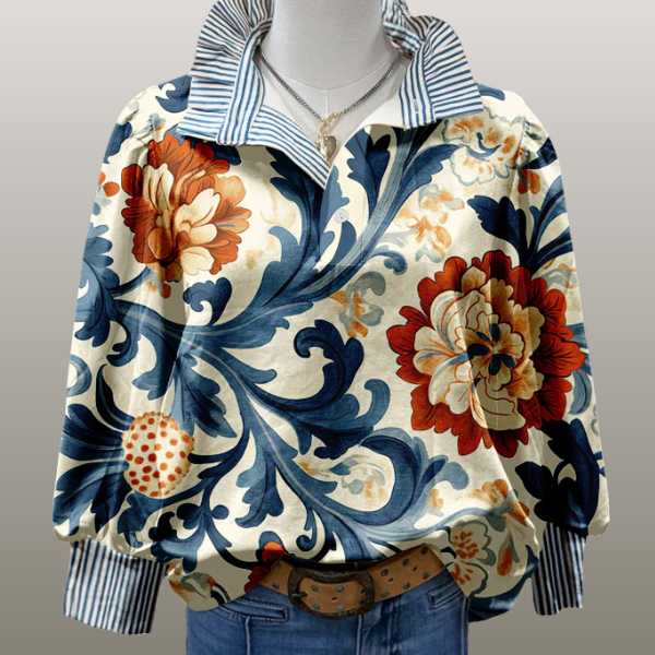 Vestra™ | Luna floral striped collar top