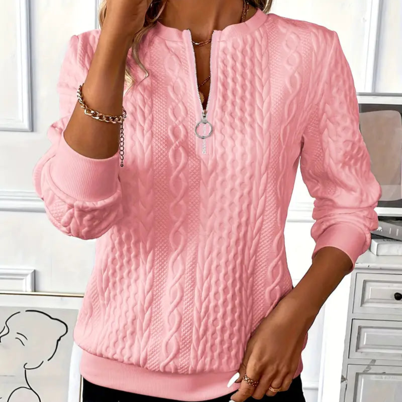 Vestra™ | Nora zip-up kabelstrikket sweater