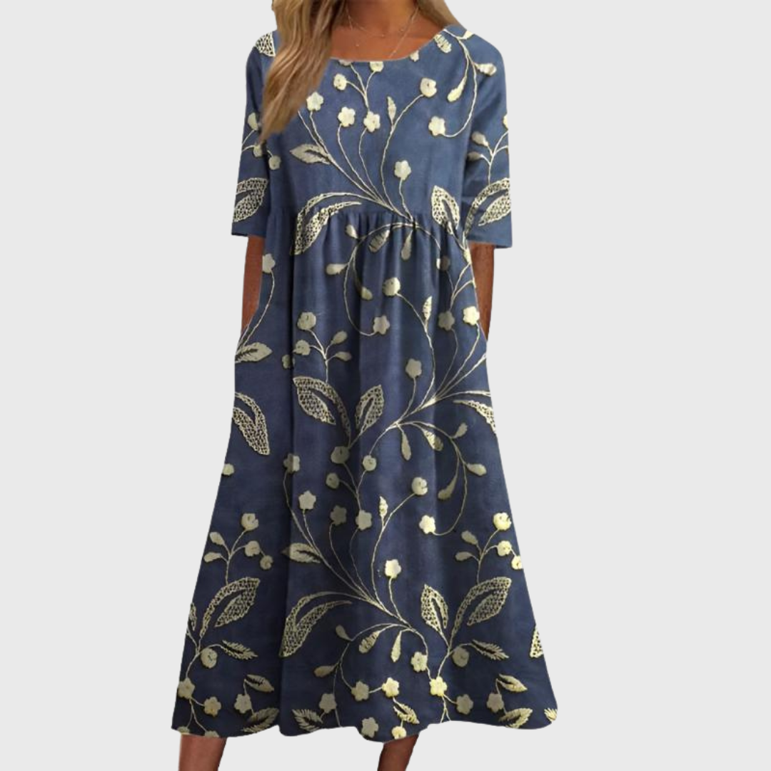 Vestra™ | Stilfuld Blomstret Midi Kjole