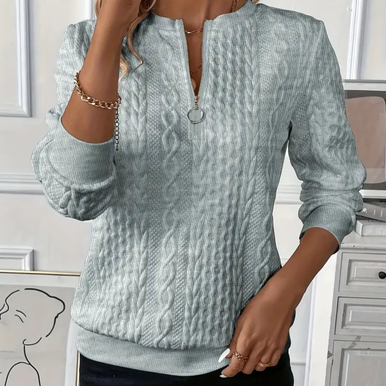 Vestra™ | Nora zip-up kabelstrikket sweater